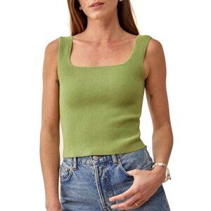 Reformation Julia Thick Knit Ribbed Tank Top Basic Chartreuse Green Size Small